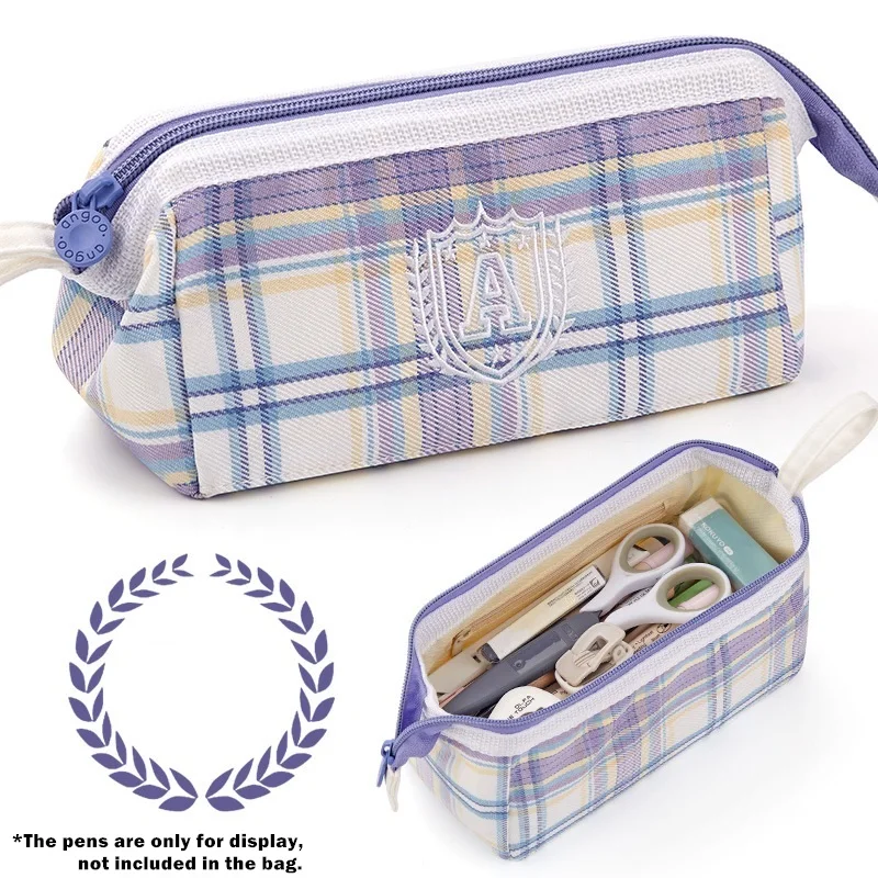 Angoo Swallow Tail Pen Pencil Bag Case Retro Stripe Dots Plaid Canvas  Storage Pouch for Stationery School A6525