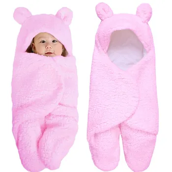 

Newborn Baby Winter Warm Sleeping Bags Cute Flannel Thicken Toddler Infant Swaddle Wrap Blanket Stroller Wrap With Ear
