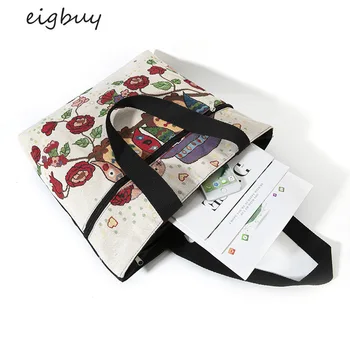 

2020Ladies Fashion Shoulder Canvas Bag Korean Style Harajuku Embroidered Animal Pattern Large Capacity Shopping Bag