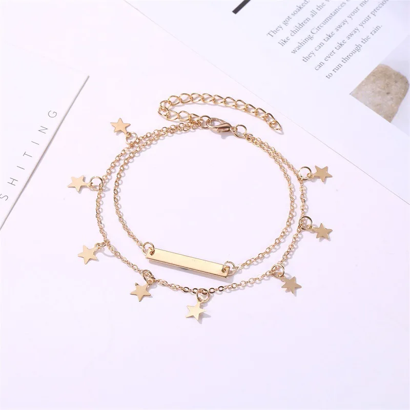 

Europe And America Hot Sales Accessories Trend Female Foot Ornaments Fashion Beach Ankle Ring Double Layer Five-pointed Star Ank