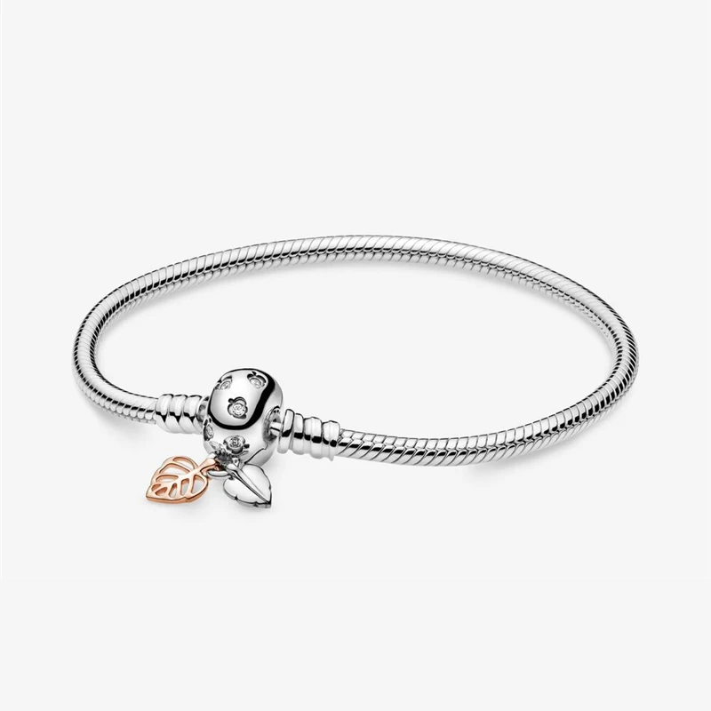 

BBee 925 Silver Sparkling Buckle Leaf Chain Bracelet DIY Beads Bracelet for Original Pandora Charm Bracelet Snap Jewelry Women