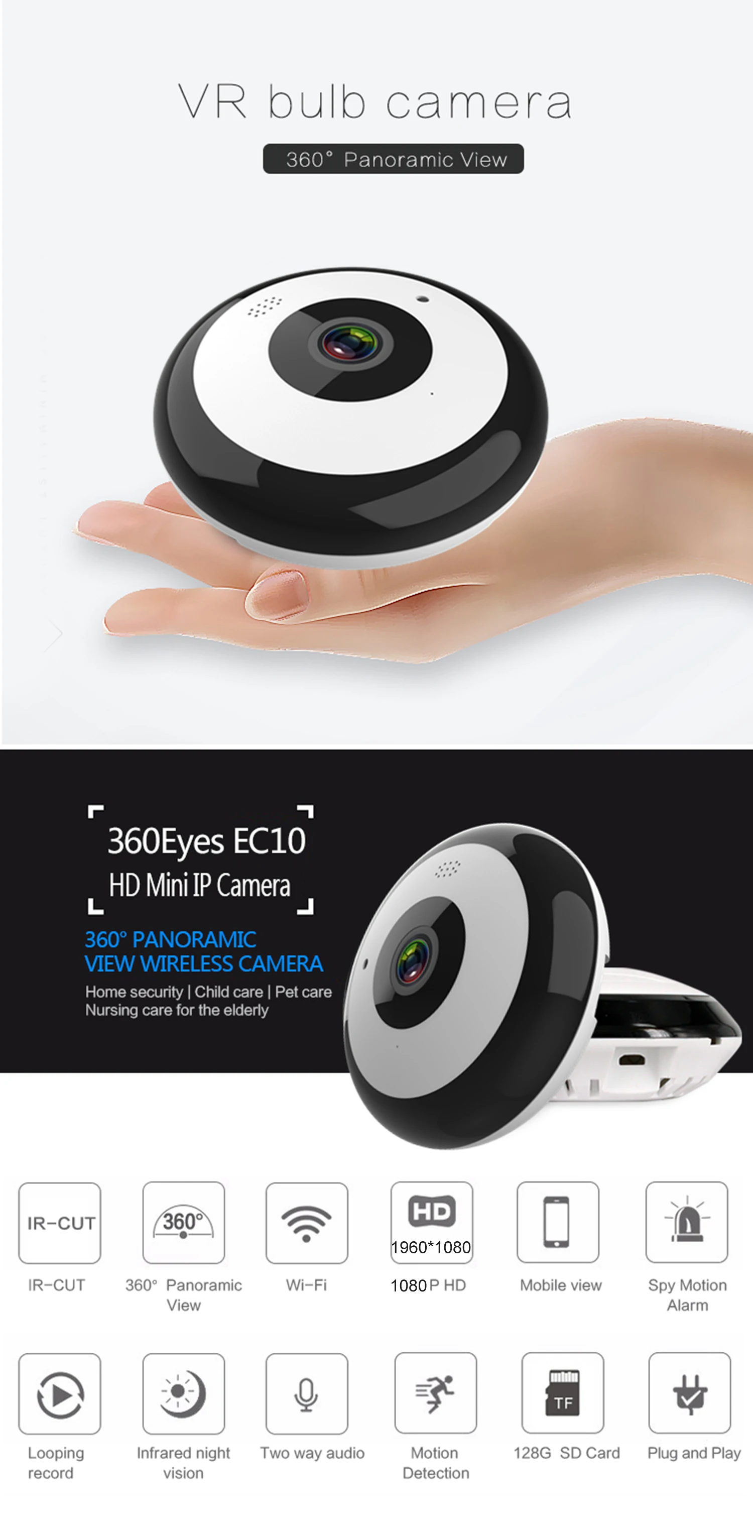 HD 360 градусов Wifi камера панорамная широкоугольная Мини Cctv камера Smart IPC Беспроводная рыбий глаз IP камера P2P 1080P HD Домашняя безопасность