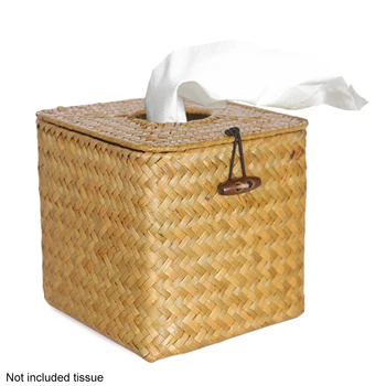 

Handmade Seaweed Woven Decoration Tissue Box Square Car Table Storage Case Napkin Holder Container Home Organizer Office Desktop