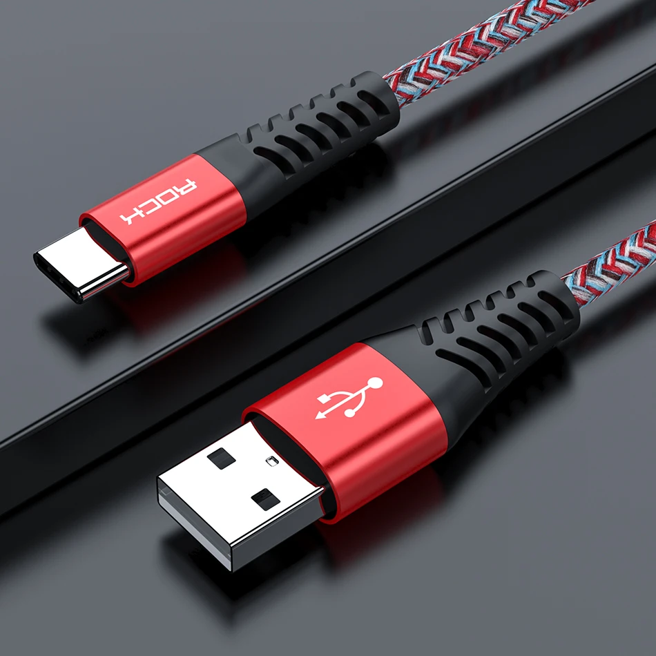 ROCK QC3.0 usb type-C кабель для Xiaomi Redmi K20 Pro 3A Быстрая зарядка usb type-C дата-Устройства Мобильный телефон быстрое зарядное устройство кабель - Цвет: Красный