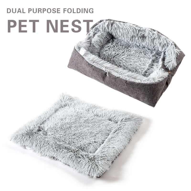 Pet Cat Bed Soft Long Plush Mat Winter Warm Cat Cushion Small Dog Kennel Comfortable Mattress For Cats Dogs Pet Sleeping Product