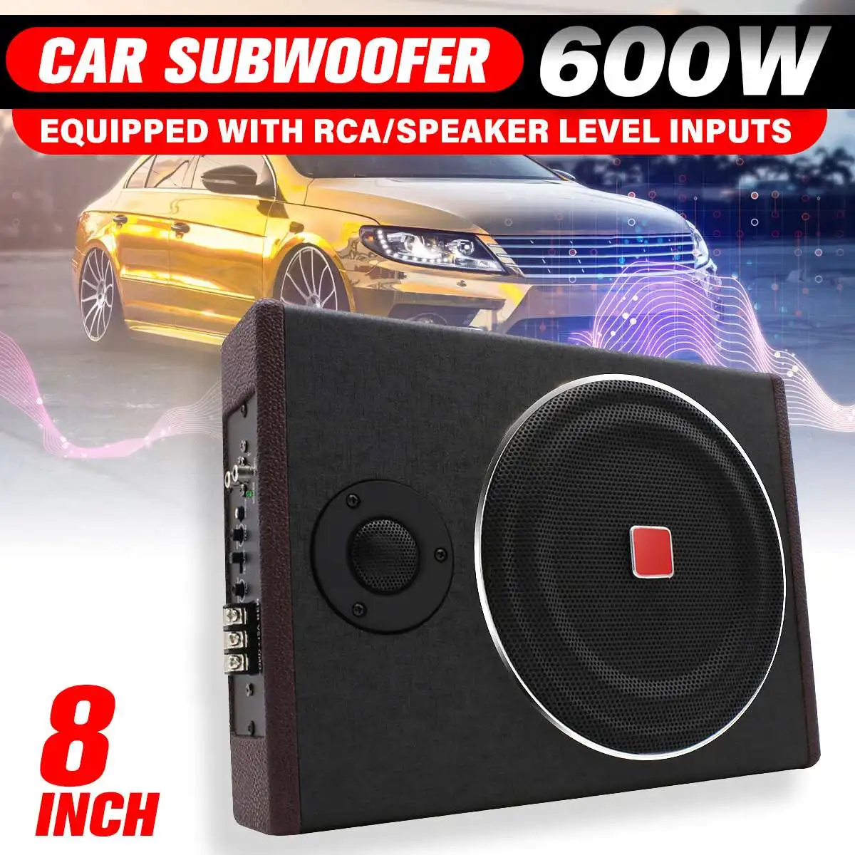 600W Car Ultrathin Subwoofer Active Under Seat Speaker Stereo Power
