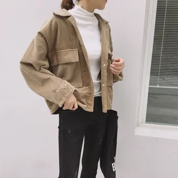

Coat Women Autumn Winter Casual Fashion Corduroy Solid Long Sleeve Lapel Button Outwear Invierno Mujer Casacos Feminino