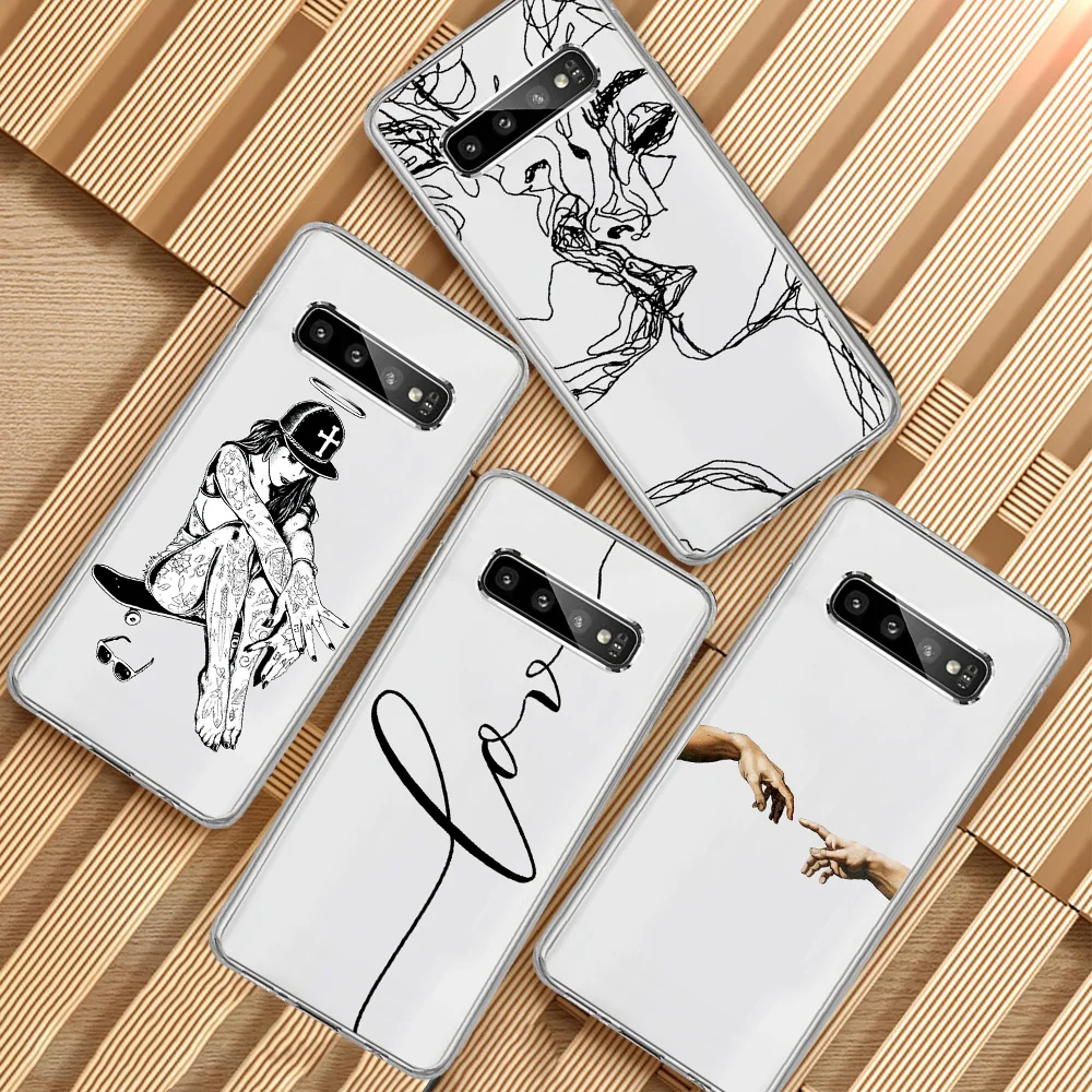 

Kiss Line Drawing Art prints Love girl phone Case For Samsung Galaxy A3 A5 A6 A7 A8 A10 A20E A30 A40 A50 A70 J3 J4 J5 J6 J7 Plus