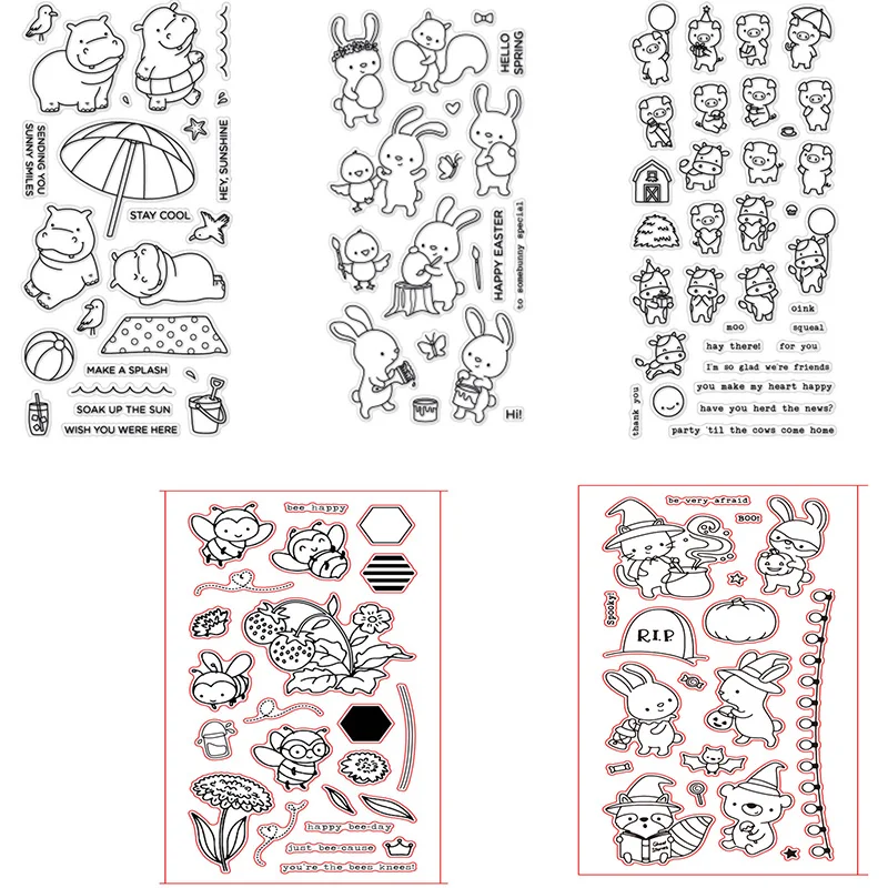 Joy Interaction Small Animal Cartoon Hippo Bee Cow Cow Fox Butterfly Bunny Clear Stamps For DIY Scrapbooking Card Making
