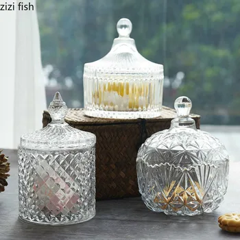 

European-style Transparent Glass Candy Jar Hotel Wedding Dessert Storage Bottle Household Food Candy Storage Jar
