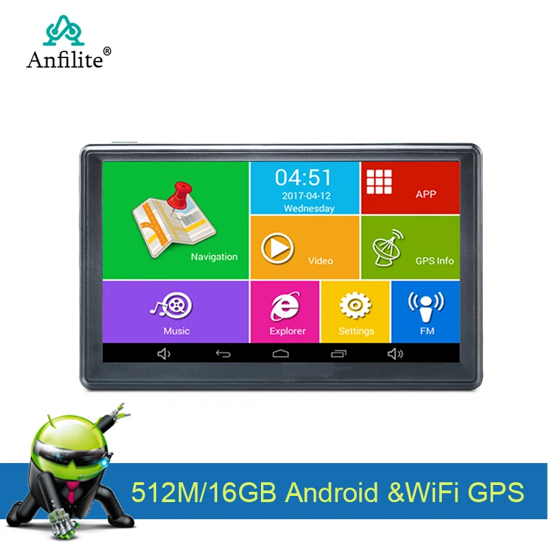 Anfilite 7 дюймов Автомобильный gps навигатор 800*480 512 М 16 ГБ Android MT8127 четырехъядерный Cortex-A7 1,35 ГГц грузовик gps навигация