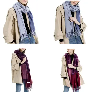 

Women Winter Warm Fashion Plaid Women Blanket Oversized Tartan Scarf Wrap Shawl Cozy Casual Cashmere Soft Tassel Lady Shawl