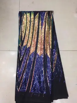 

Most popular Nigerian Lace Fabric 2020 High Quality Sequin Velvet Lace Fabric Blue Embroidered Tulle African Velvet Lace Fabric