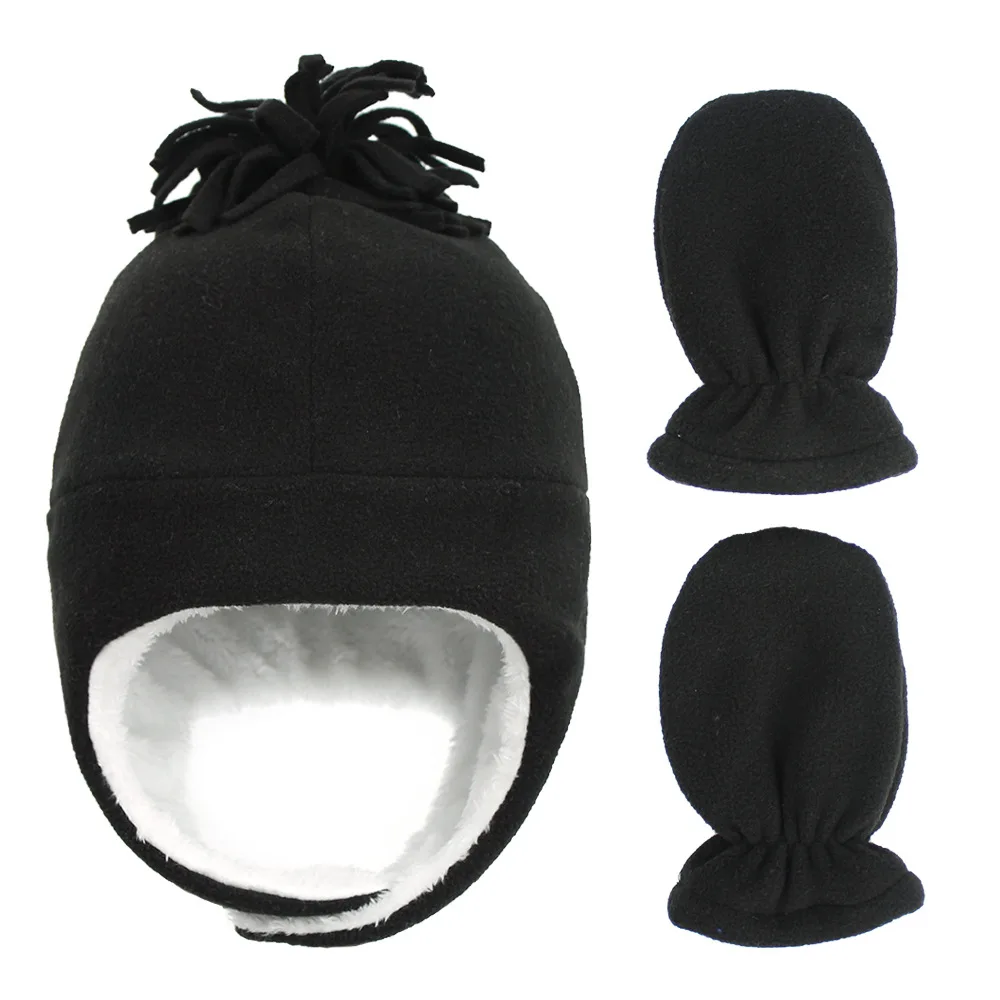 Детская Мягкая флисовая шапка бомбер комплект из шапки и перчаток