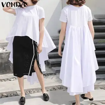 

Asymmetric Tunic White Blouses VONDA 2020 Summer Women Casual Short Sleeve Shirts Plus Size Holiday Bohemian Tops Female Blusas