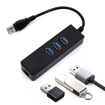 

Elisona 4 in 1 Portable High Speed USB Adapter Splitter Hub with 3 USB3.0 Port + 1 RJ45 Gigabit LAN Port for Laptop Home Office