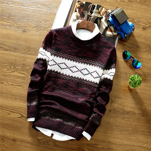Модный брендовый полосатый хлопковый тонкий мужской пуловер, свитера, повседневный вязаный полосатый вязаный свитер, Мужской пуловер, одежда - Цвет: 7