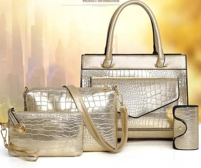 

4Pcs Crocodile Pattern Composite Bags Set Ladies Luxury Designer Handbags High Quality Famous Brands Shoulder Bag Purse Wallet