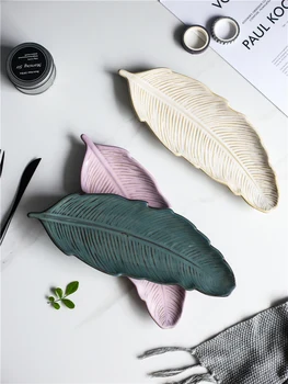 

Sushi leaf shaped plate ins ceramic household simple Japanese-style long plate personality hotel tableware creative dish LB82411