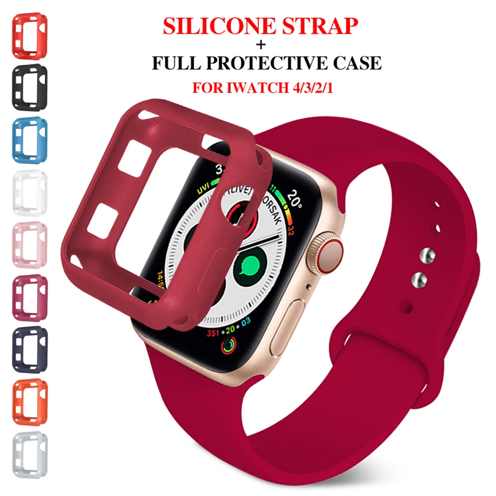 Мягкий силиконовый спортивный ремешок для Apple Watch 5, 4, 3, 2, 1, 38 мм, 42 мм, резинки+ чехол, ремешок для часов Iwatch series 5, 4, 40 мм, 44 мм