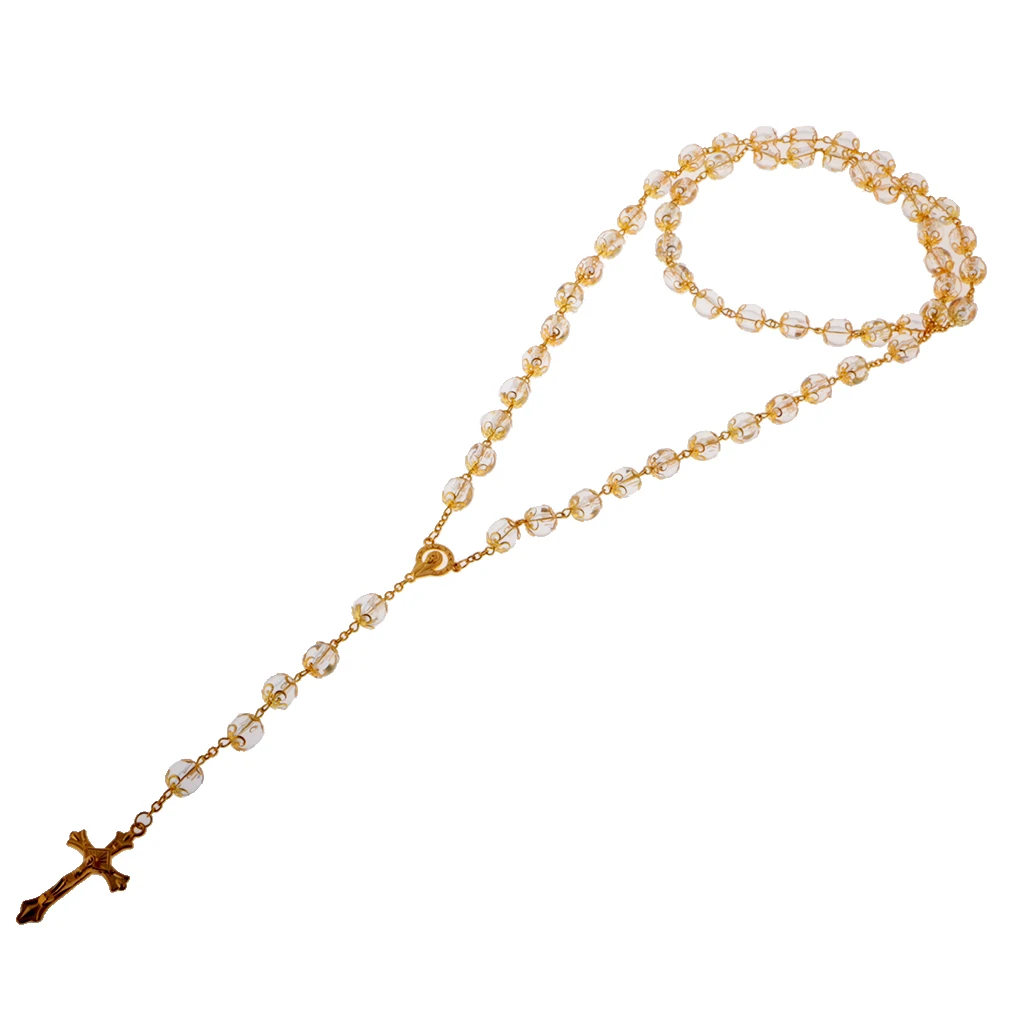 Unisex Long Rosary Chain 10mm Balls Beads Sweater Necklace Jesus Cross Pendant Party Jewelry