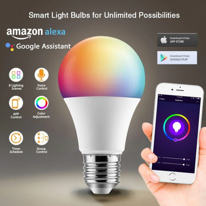 9 Вт RGB умная лампа затемнения E27 B22 WiFi LED декоративный светодиодный светильник