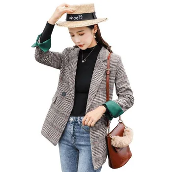 

Grid Suit Coat Female Chao 2019 England Wind Leisure Medium Length Money Suit