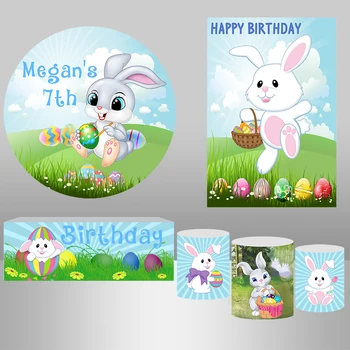 

Circle Round Backdrop Plinth Cover Banner Green Grass Easter Egg Party Background Rabbit Photocall Baby Shower Kids 1st Birthday