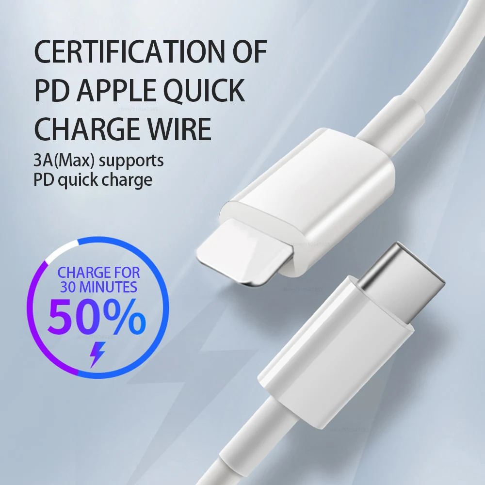 PD 18W Fast Charging Cable Type USB C For iPhone 13 mini 11 12 pro max Xs X xr 8 USB-C Type-C 3A quickly Charge Cable Data Line 65 w charger