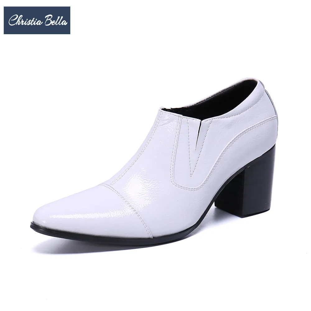 Christia Bella White Classic Men Increase Height Shoes British Style Solid Color Simplicity Shoes Business Men Short Boots