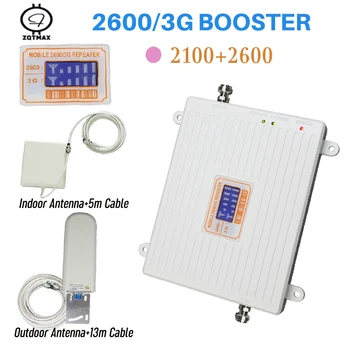 

ZQTMAX 3G repeater 2100 2600 Cell Phone Booster LTE Amplifier 4g Signal Booster for improving data voice LCD Display +Antenna
