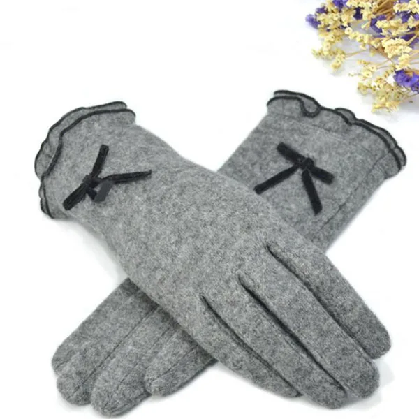 G105 Grey LJCUIYAO, женские, мужские перчатки, теплые, зимние, вязаные, полный палец, перчатки, варежки, для девушек, женская, шерстяная перчатка, шерсть, плюш, бант, высокое качество - Цвет: G105 Grey