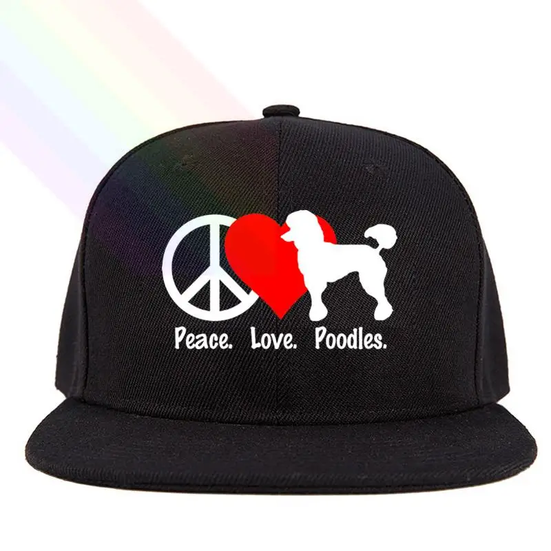 Бейсбольная Шляпа Унисекс с плоским козырьком и логотипом Peace Love Poodles 2020 |
