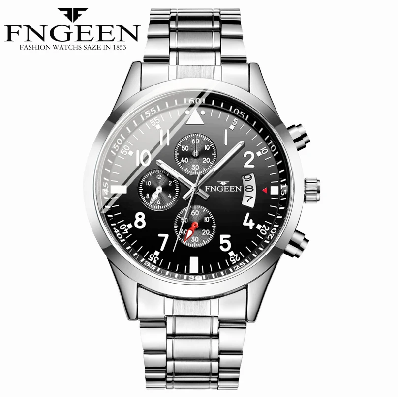 Silver Black Модные Топ люксовый бренд мужские спортивные часы мужские повседневные полностью Стальные наручные часы Мужские кварцевые часы relogio masculino - Цвет: Silver Black