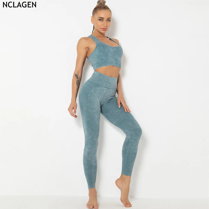 

2Pcs Yoga Fitness Suit Seamless Bra Pants High Elastic Women Sportwear Leggings And Top Running Set Gym Clothing Sport Outfit