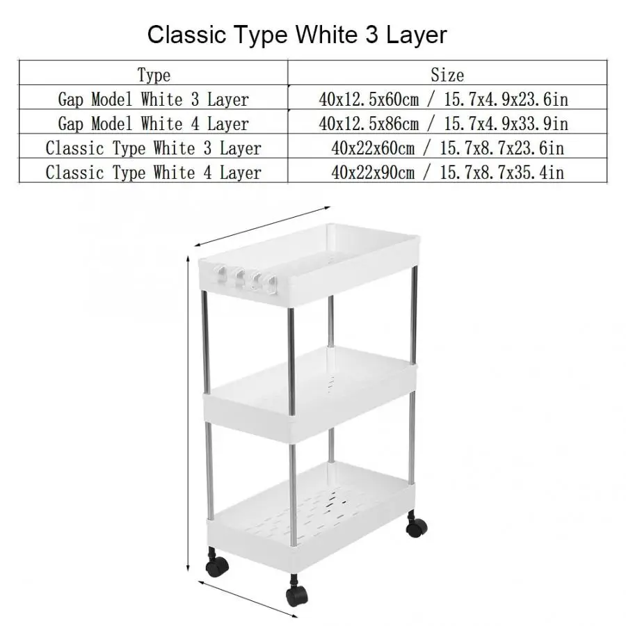 3/4 слойный кухонный стеллаж для хранения, тонкая скользящая башня, подвижная сборка, Пластиковая Полка для ванной комнаты, колесики, компактный органайзер, тележка - Цвет: Classic Type