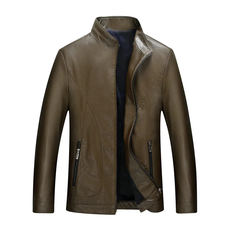 

Haining Leather Coat Men's 2018 Spring And Autumn Middle-aged New Style Stand Collar Thin Faux Sheep Skin MEN'S Leather Jackets