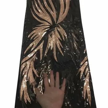 

NEW High Quality 2020 Tulle sequins French Nigerian Lace Fabric Sequins Embroidered Guipure African 3d Lace Fabric gold black