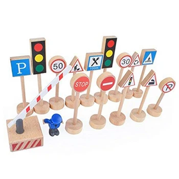 

16PCS Colorful Wooden Street Traffic Signs Parking Scene Kids Children Educational Toy Set for Kids Birthday Gift