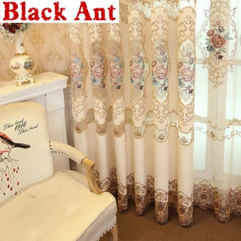 

European Villa Bedroom Luxury Embroidery Blackout Curtains Living Room Hollow-out Window Drapes Jacquard Tulle Customize JD729#4