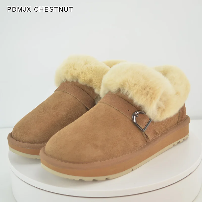 INOE/Модные женские зимние ботильоны из овечьей кожи и замши с подкладкой из натурального меха; короткие зимние ботинки; высокое качество; распродажа - Цвет: PDMJX Chestnut