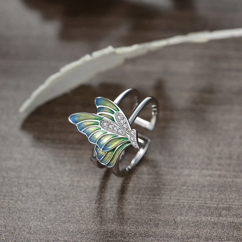 2019 шикарное женское кольцо зеленого цвета бабочка нарисованная маслом узор