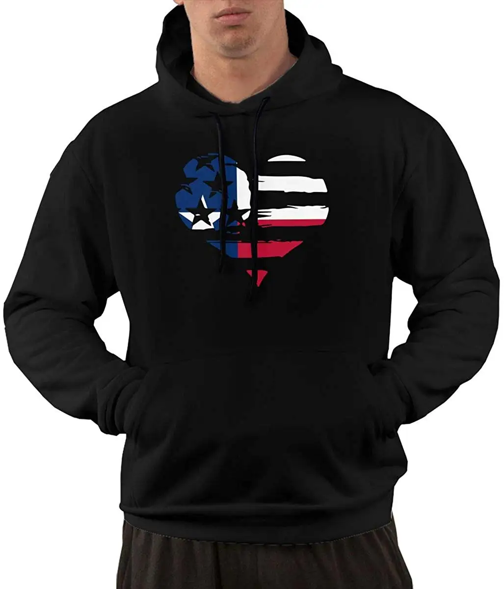 Men Sports Texas in USA Flag Love Heart Fleece Pullover Hoodie |