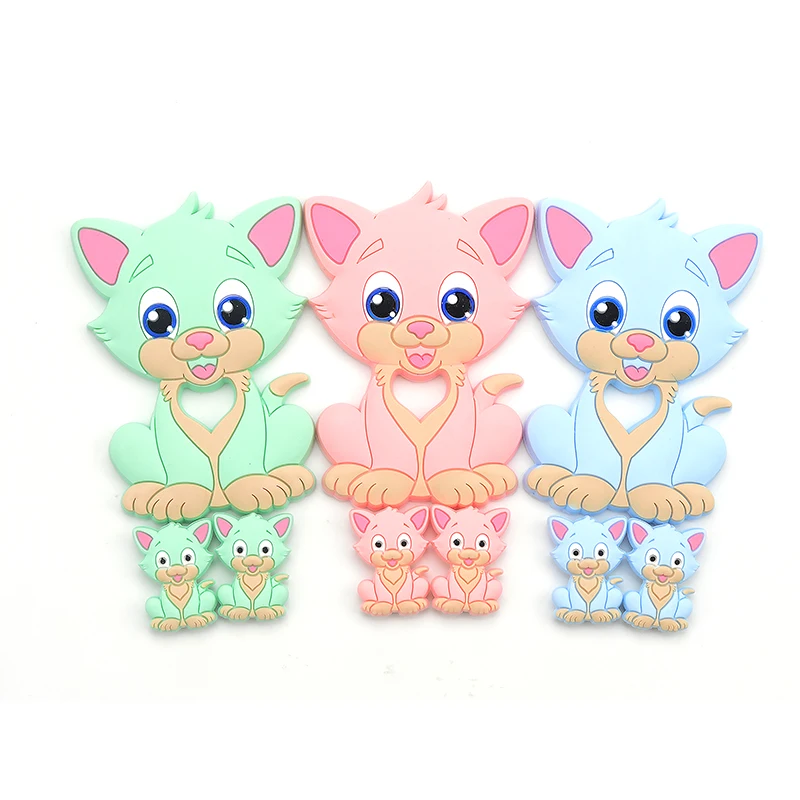 LOFCA Cat Silicone Beads 5pcs Infant Teether Silicone Baby Teething Beads Food Grade Nursing Chew Silicone Beads Baby Teether 6