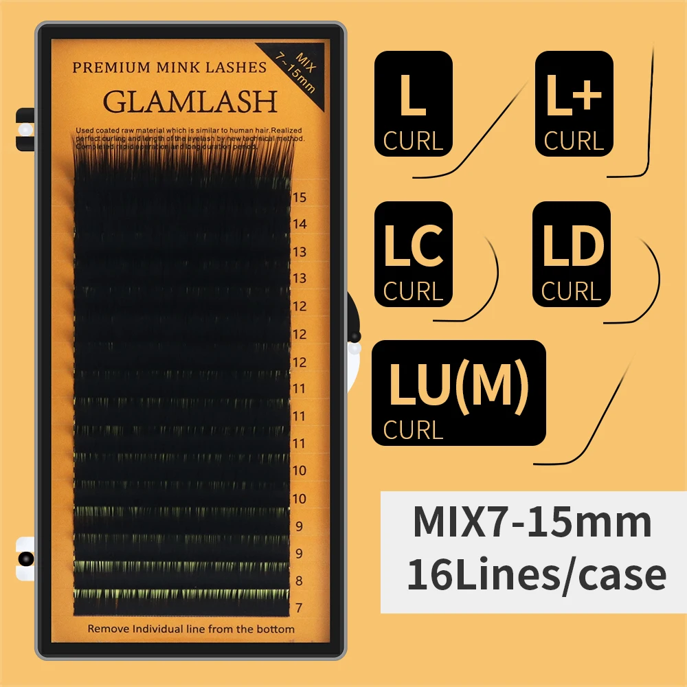 

GLAMLASH L/L+/LC/LD/LU(M) curl False Eyelash Extensions 7-15mm Mixed PBT Mink Eyelashes for Grafting L Shaped Makeup Lashes