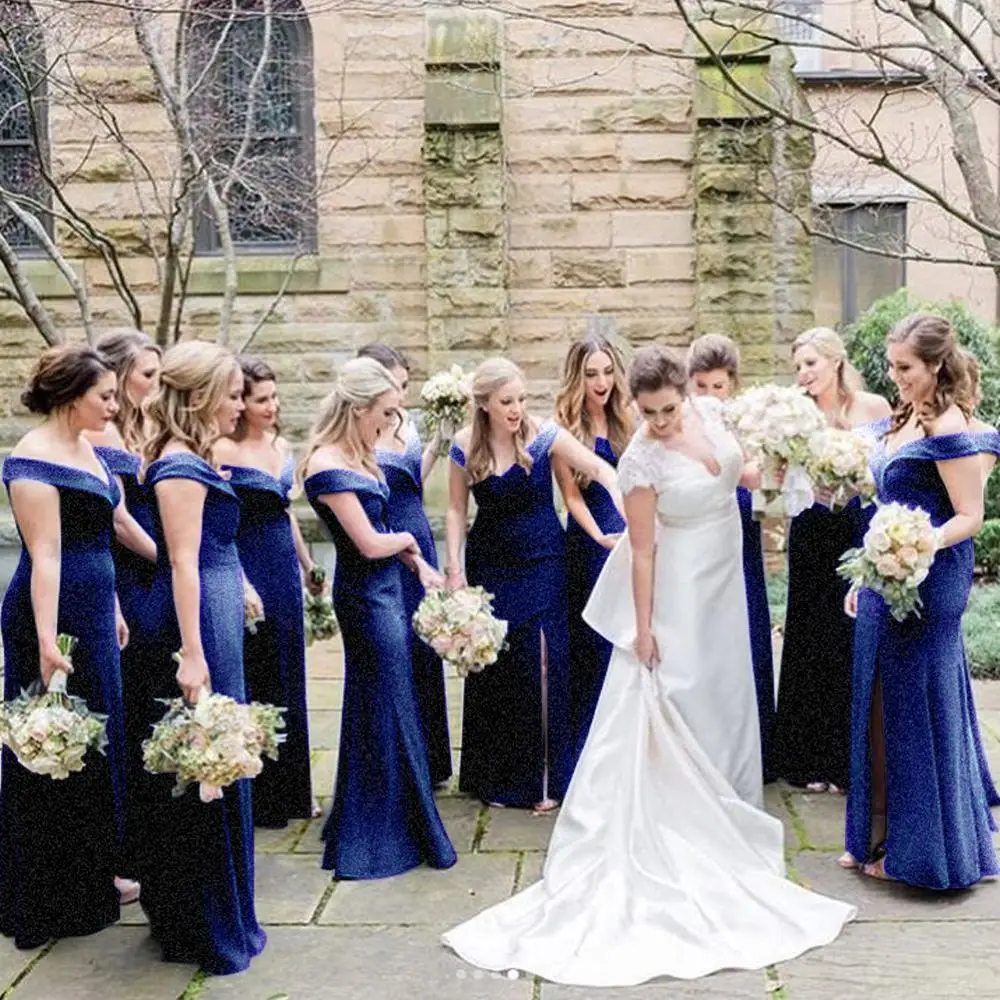 VKBRIDAL Королевского синего цвета платья подружки невесты 2019 блестящая ткань с