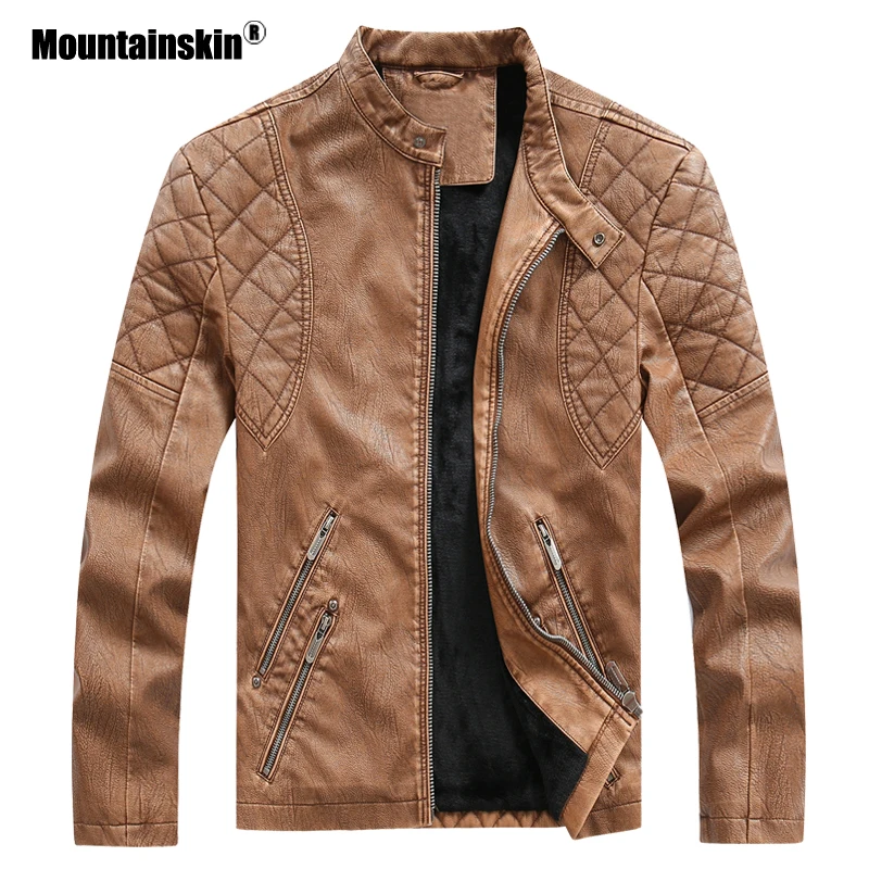 Mountainskin, новинка, кожаная мужская зимняя флисовая Повседневная мотоциклетная куртка, осенняя мужская куртка из искусственной кожи, Мужская брендовая одежда SA772