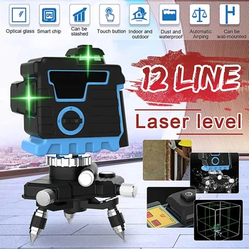 

ZEAST Laser Level 4D 12 Lines LED Display Laser Level Auto Self Leveling 360° Rotary Measure Cross Waterproof Green Light Level