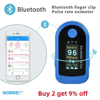 WOBIKE Bluetooth oxímetro de pulso de dedo de saturación OLED oximetro de dedo pulsioximetro ritmo cardíaco y oxígeno en la sangre Monitor familia