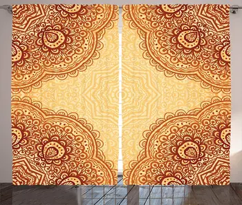 

Mandala Curtains Bohemian Style Mandala Pattern Traditional Print Living Room Bedroom Window Drapes Dark Orange Marigold